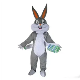Coniglietto grigio con costume da mascotte spazzolino da denti Costume da festa di Natale in maschera di Halloween Vestito da personaggio dei cartoni animati Vestito da carnevale unisex per adulti