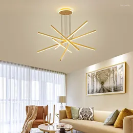 Chandeliers Golden Stair Chandelier Simple Modern Duplex Building High-rise Empty Living Room Hall Creative Personality Long LED Line Lamps