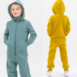 Clothing Sets Winter Children's Jumpsuit Plus Velvet Zipper Long-sleeved Hooded Pants Clothes Kids Jumpsuits Casual Boys Girls Playsuits