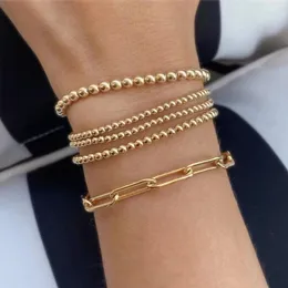 Bracciale con perline in acciaio inossidabile con perline in oro 14k perline rotonde elastiche elastiche per regalo di gioielli fatti a mano da donna