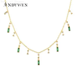 خيوط سلاسل Andywen 925 Sterling Silver Collar Corto Ava Rosa oro Zircon Chain Stain Necklace 2021 Rock Punk Chain Tassel L230806