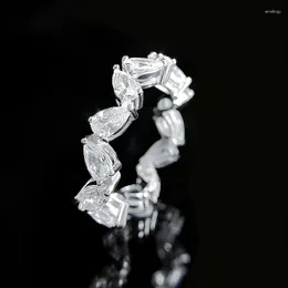 Cluster Rings Spring Qiaoer 925 Серебряная серебряная груша Cut 3 5mm High Carbon Diamond Gemstone Made Band Fine Jewelry Row Ring для женщин