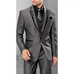Męskie garnitury męskie garnitur na wesele moda na ciemnoszare single press kurtka kamizelka Trzyczęściowa bleize męskie szczupły kostium dopasowania