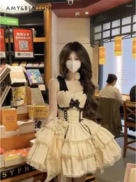 Abiti casual Lolita JSK Abito con bretelle Giapponese Originale Dolce Carino Foglia di loto Pieghettato Bolla Donna Ragazza Festa di compleanno Principessa
