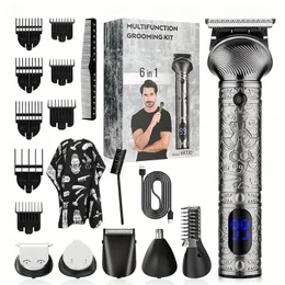 Conjunto de aparador de cabelo masculino multifuncional 6 em 1 para corte de cabelo profissional, conjunto de aparador de cabelo sem fio recarregável para aparador de barba, aparador de pelos corporais