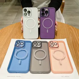 شحن لاسلكي مغناطيسي شحن TPU لينة لـ iPhone 15 14 بالإضافة إلى 13 Pro Max 12 11 Fashion Luxury Fine Hole Hole Camera Camera Cover Cover Cover Clear