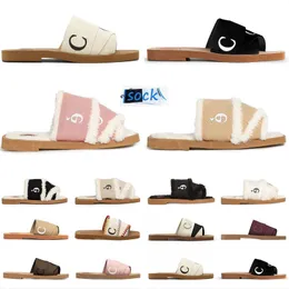 OG Woody Cotton Slippers Sandals Slides Sliders For Women Mules Flat Slide Light Tan White Black Pink Lace Lettering Fabric Canvas Woman Slipper Slider Sandal Scuffs