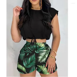 Women's Tracksuits Summer Outfits For Short-Sleeved Casual Fashion Printed Suit Top And Shorts Two-Piece Set Conjunto De Duas