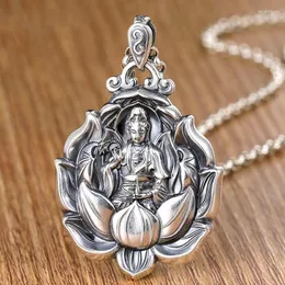 Pendant Necklaces Ethnic Style Maitreya Guanyin Lotus Flower Necklace Ensuring Safety Good Lucky Jewelry Amulet Accessories