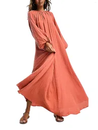 Abiti casual Abito da donna elegante con scollo a V e maniche lunghe con stampa floreale - Elegante autunno Boho Swing da indossare per le vacanze