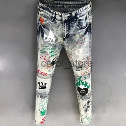 Мужские джинсы 2022 Портретные печатные джинсы скинни Слим Фат -Джинсы Случайные брюки Pantalones 2022 High Street вымыта