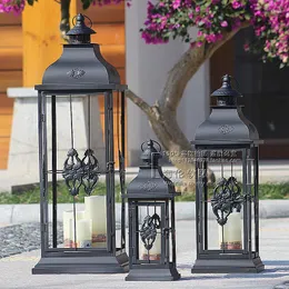 Ljusstakar vindtät järnhållare glas hängande utomhus minimalistisk stor metall rustik Suporte Vela Candelabra gåva