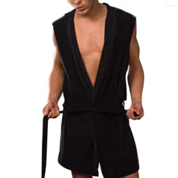 Men's Sleepwear Men Summer Bathrobe Silky Hooded Sleeveless Pajamas