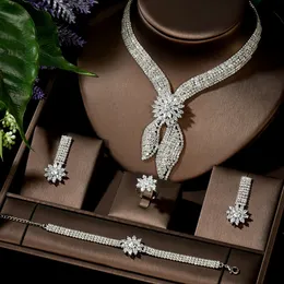 Zestawy biżuterii ślubnej luksusowe duże 4pc ustawione z cyrkonią sześcienną dla kobiet akcesoria dla przyjęć ślubnych saudyjskie arabskie Dubai N1433 230804