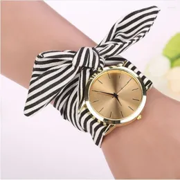 Wristwatches Ladies Watches Summer Style Fashion Women Stripe Floral Cloth Quartz Dial Bracelet Wristwatch Watch