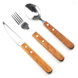 Ensembles de vaisselle costume trois pièces couteau en acier inoxydable fourchette et cuillère ensemble Western Steak vaisselle manche en bois outils de cuisine
