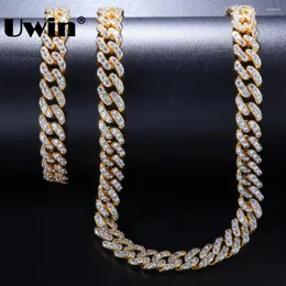Necklace Earrings Set Uwin 9mm & Bracelets Full CZ Bling Fashion Cuban Link Chain White Gold Color Hiphop Jewelry For Women Drop