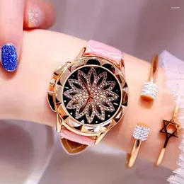 Wristwatches Women's Watch OGDA Time Flowing Petal Dial Various Colors Of Leather Pin Buckle Strap Girl Wear Jewelry Gift Choice