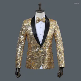 Men's Suits Pink Men Blazers Fancy Sequined Suit Polyester Single Button Yellow Regular Full High Street Wedding For