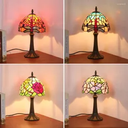 테이블 램프 Tiffany Dragonfly Mediterranean Desk Lamp 스테인드 글라스 유리 거실 장식 침실 연구 조명