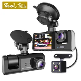 Samochód DVR 3 aparat samochodowy DVR 3 Kanałowa kamera HD 1080p Dash Camera Dual Soczewkę Kamerową Kamer rejestrator wideo Czarne skrzynka 24h Monitorowanie parkowania x0804 x0804