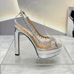 Aquazzura kristal lamba dekorasyon platformu pompa pvc tıknaz blok topuklu açık üst gözetleme ayak parmakları Slingbacks güzel gece elbise kadın tasarımcıları ayakkabı fabrika ayakkabı