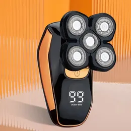 Ultimate Cordless Electric Head Shaver - Uppladdningsbar våt/torr rakkniv med LED -skärm, roterande blad, Clippers, Nos Trimmer, Brush Massager