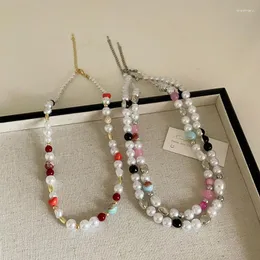 Gargantilha Minar Feito à Mão Esmalte Multicolorido Imitação Pérola Love Heart Beads Strand Frisado Para Mulheres Pendientes 2023