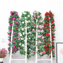 Dekorativa blommor 2,4 meter Rose Artificial 45heads Christmas Garland för bröllop Hemrum Dekoration Vårträdgård Fake Plant
