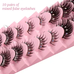 10pairs/set Faux Mink Diamond Eyelashes Glitter Fluffy Wispy Thick White Stone False Lashes Cosplay Party Makeup Beauty E445