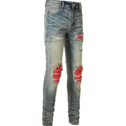 Designer Clothing Amires Jeans Denim Pants 6552 American Amas Fashion Mens Dżinsy z starymi dziurami Patch High Street Slim Fit Big Obrażenia 963