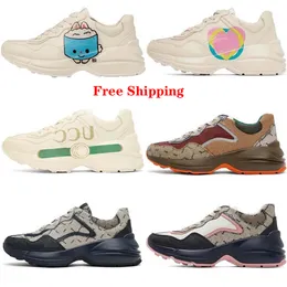 Gratis Verzending Schoenen Sneakers Designer Schoenen Rhyton Heren Trainers Vintage Chaussures Dames casual lederen Schoenen Multicolor Beige Zwart Aardbei Golf Mond Tijger