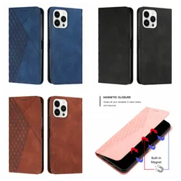 Skin Feel Cube Leather Wallet Case For iPhone 15 Pro MAX Plus Samsung M14 S23 FE A25 Redmi 12 Note 12S Xiaomi POCO F5 Card Holder Flip Cover Diamond Suck Magnetic Pouch