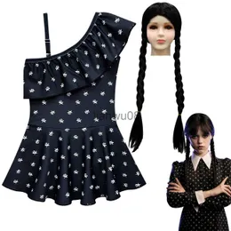 Girl's Dresses Kids Cosplay Costume Wednesday Addams Family Addams Girls Swimsuit lapel Onepiece Swimsuit Summer Children Bikini Clothes x0806