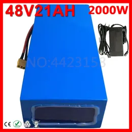 48V 30AH 18650 Lithium Battery Pack 48V 30AH 2000W SCROUTER SCROUTER ELECTRIC BICYCLE BUTTION BRINECTION 50A BMS XT60 CONNECTOR.