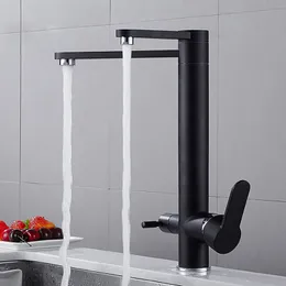 Kitchen diskbänk kranar svart havre mässing Dual Holder Single Hole 360 ​​Rotation Hot och kallt vattenblandare Purification Tap