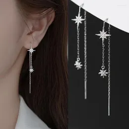 Hoop kolczyki S925 Sterling Silver Full Diamond Star Tassel Ear Nić Korean Small Fresh Jewelry For For Kobiet