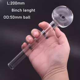 50mm Ball Glass Oil Burner Pipe Clear Color 8inch Lenght Large Size Thick Pyrex Hand Glass Pipes Great Tubes Smoking Pipes 2pcs