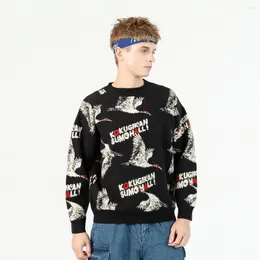 Herrtröjor Atsunset full av gäss flygande broderi tröja harajuku retro stil stickad höst- och vinter bomulls pullover toppar