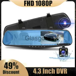 CAR DVRS CAR DVR DASHCAM VIDEO RECORDER 43 tum FHD 1080P Mirror Dual Lens Baksyn Camera Night Vision Auto Registrator Camcorder X0804 X0804