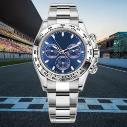 Смотреть для мужчины хронограф Механический день Tona Watches Sapphire 40 -мм из нержавеющей стали небо Blue Dial Buckle Montre de Luxe Business Водонепроницаемые часы