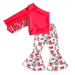 Clothing Sets Halloween Style Girls Casual Polyester Diagonal Shoulder Asymmetrical Solid Color Long Sleeve Top Flare Pants Suit