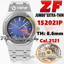 ZF V2 aps15202 Herrenuhr Kal. 2121 ZF2121 Automatische ultradünne 8,6 mm rauchblaue Textur Zifferblatt SS Edelstahlarmband und Gehäuse 2022 Super Version Ewigkeitsuhren