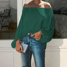 Kvinnors blusar Solid Color Off Shoulder Women Shirt Lantern Long Sleeve Autumn Top Classic Elastic Collar Lady Blouse