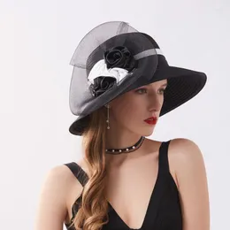 Szerokie brzegowe czapki dama lato kwiat słoneczny kapelusz europejski amerykański moda ślubna czapka kobiet składana z przędzy netto elegancka wizje fajne czapki h6545