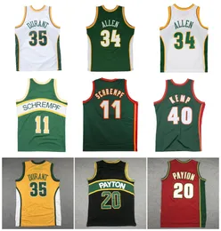 Detlef Schrempf Supersonic Kevin Durant Basketball Jersey Seattle Ray Allen Mitchell i Ness Gary Payton Shawn Kemp Yellow Green White