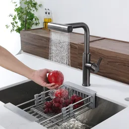4 Modes Waterfall Kitchen Faucet Pull Out Stream Sprayer Hot Cold Single Hole Deck Mounted Water Sink Mixer Wash Tap For Kitchen