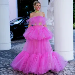 Party Dresses Halter Pink See Through Tulle Ball Gown Ruffled Evening Dress Layered Sequins Woman Clothes Ever Pretty Event With Zipper