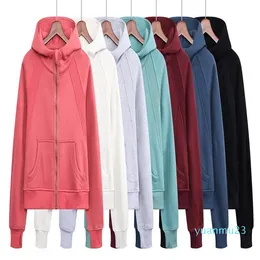 Lu Crops Hoody Women Yoga Outfits Sport Jacketフルジッパーフリースコート服のフィットネス衣装