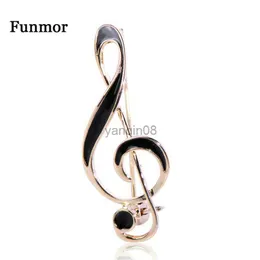Pins Brooches FUNMOR Simple Musical Note Shape Brooch Gold Color Black Enamel Brooches For Women Men Concert Jewelry Musician Lapel Pins Gifts HKD230807